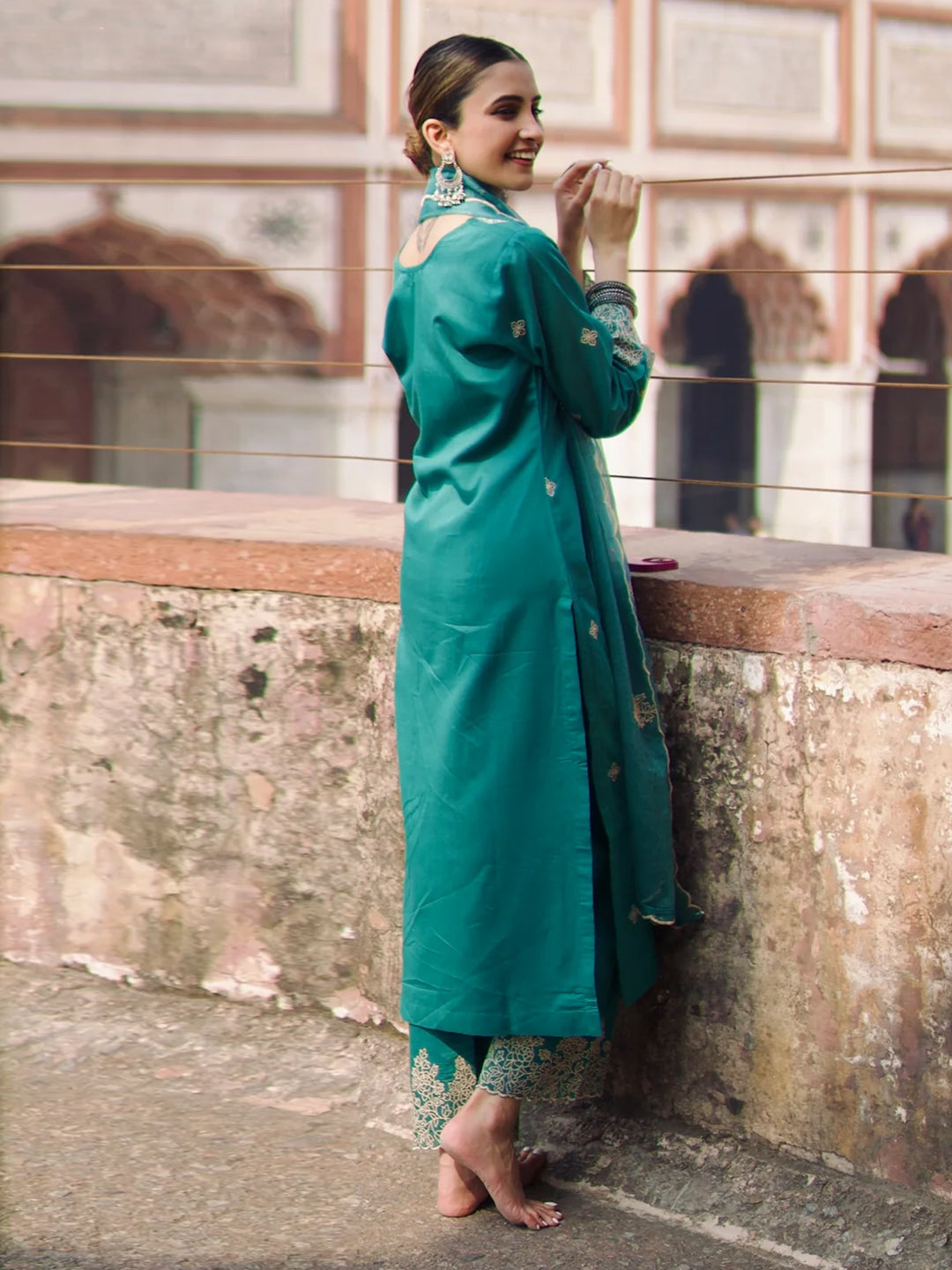 Dhruvi 462 Viscose Embroidered Kurti Pant Dupatta Set