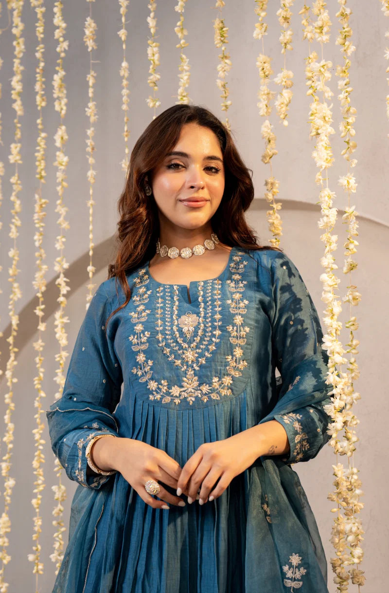 Amrah Dhruvi 475 Silk Embroidered Anarkali Kurti Pant Dupatta Set