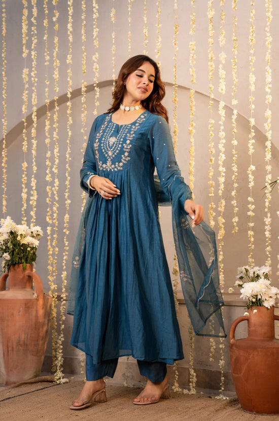 Amrah Dhruvi 475 Silk Embroidered Anarkali Kurti Pant Dupatta Set