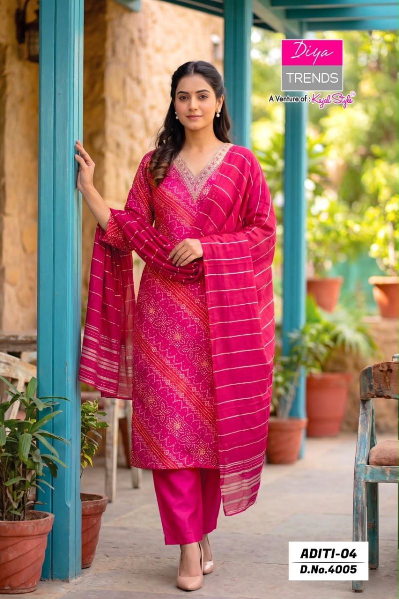 Diya Trends Aditi Vol 4 Heavy Rayon Printed Kurti Pant Dupatta Set