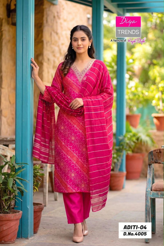 Diya Trends Aditi Vol 4 Heavy Rayon Printed Kurti Pant Dupatta Set