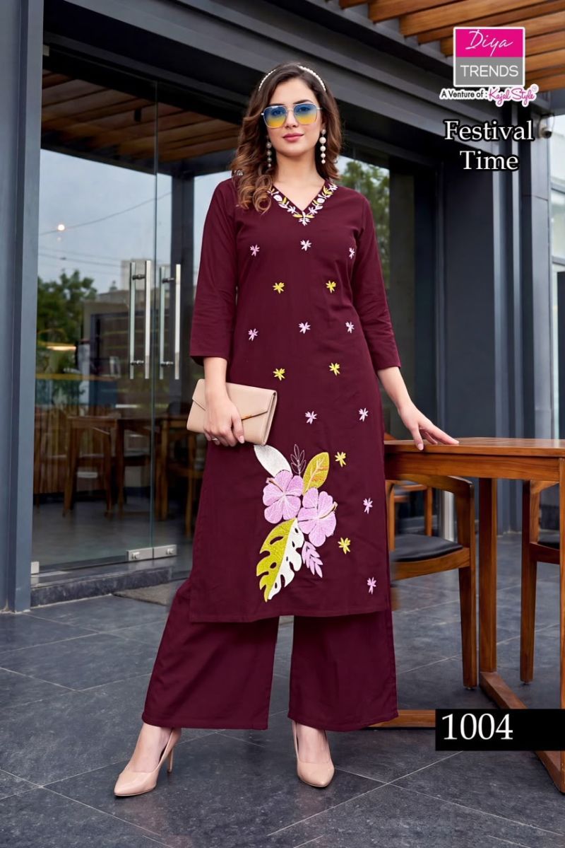 Diya Trends Festival Time Pure Cotton Kurti Pant Set