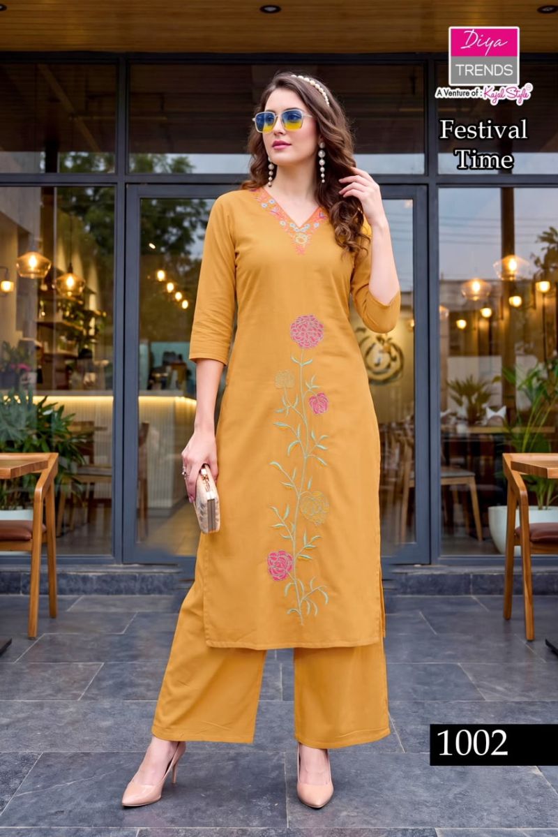 Diya Trends Festival Time Pure Cotton Kurti Pant Set
