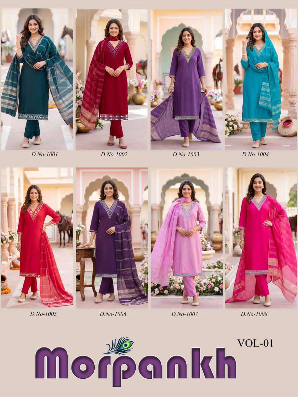 Diya Trends Morpankh Vol 1 Vertican Embroidered Kurti Pant Dupatta Set