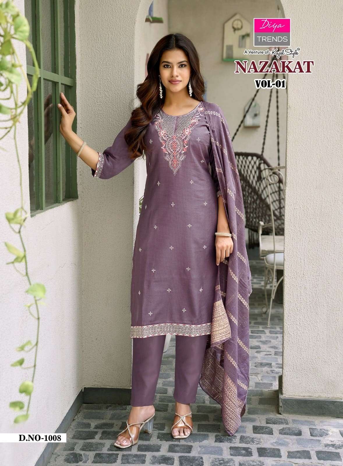Diya Trends Nazakat Vol 1 Barlin Kurti Pant Dupatta Set - Amrah Wholesale