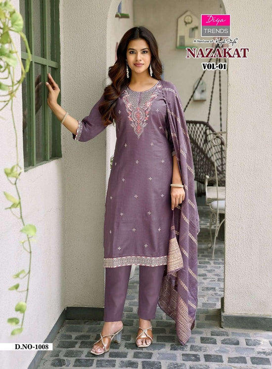 Diya Trends Nazakat Vol 1 Barlin Kurti Pant Dupatta Set - Amrah Wholesale