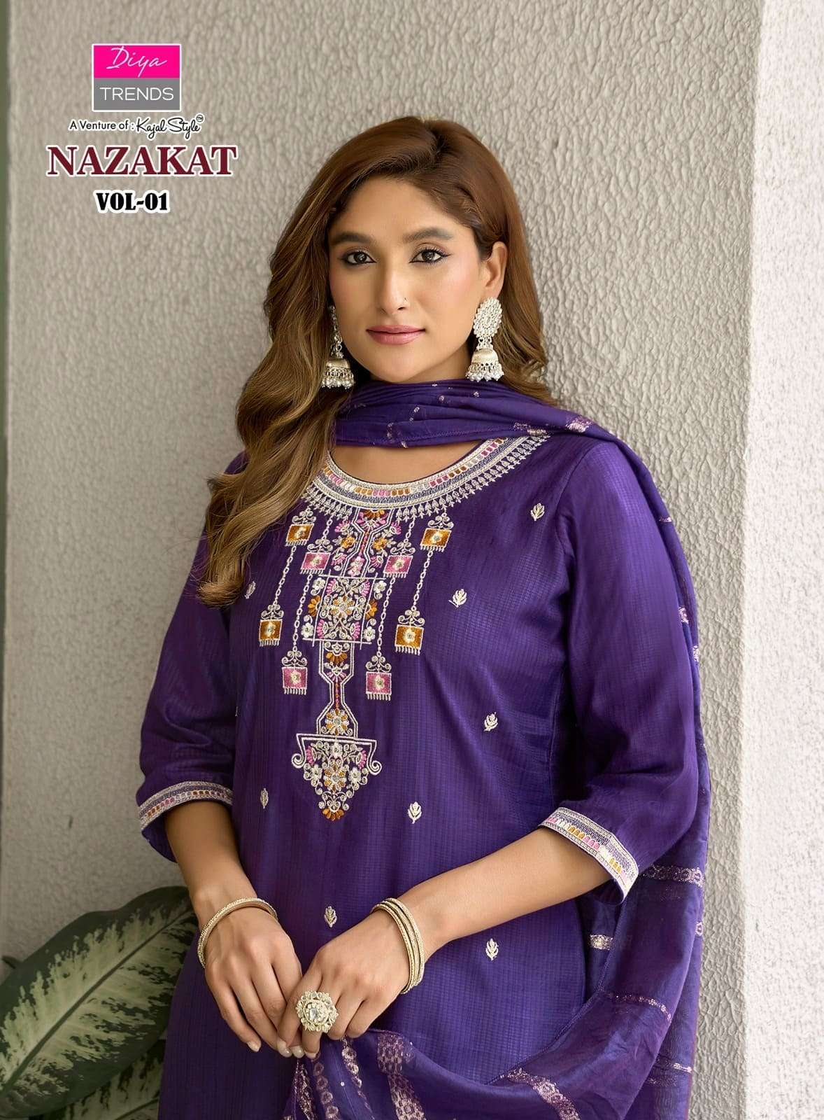 Diya Trends Nazakat Vol 1 Barlin Kurti Pant Dupatta Set - Amrah Wholesale