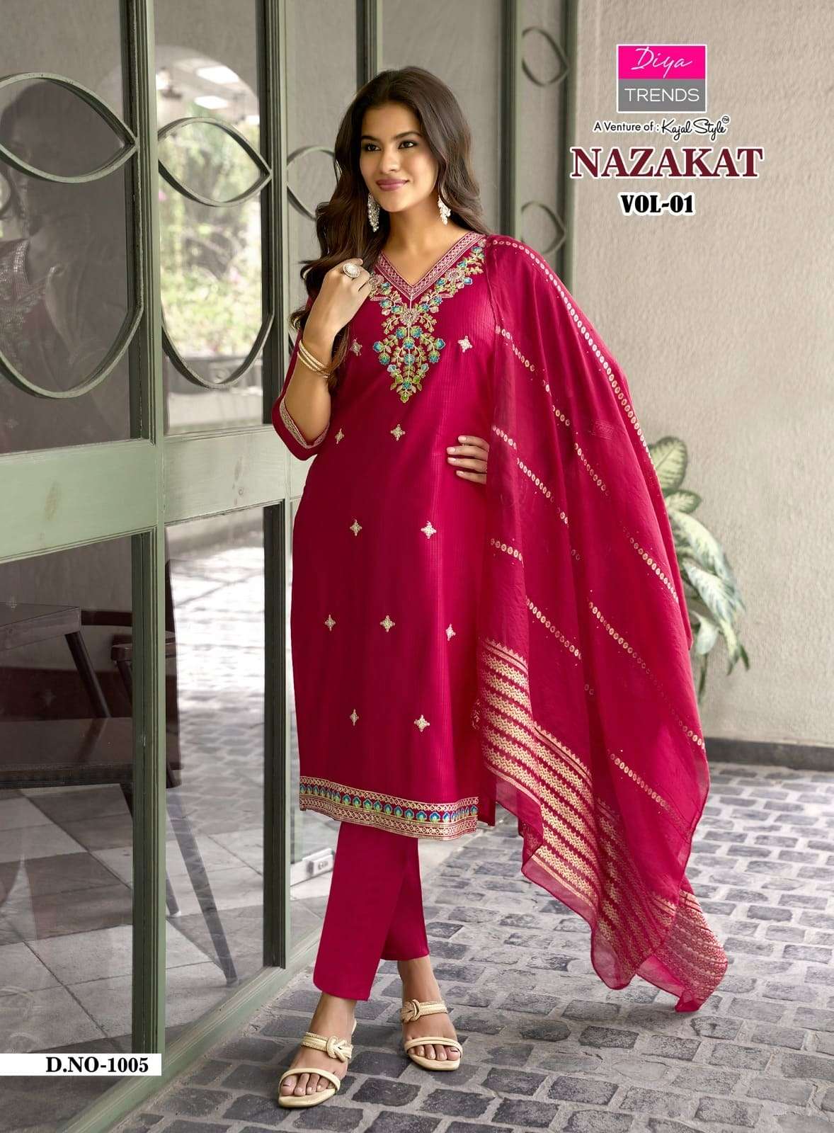 Diya Trends Nazakat Vol 1 Barlin Kurti Pant Dupatta Set - Amrah Wholesale