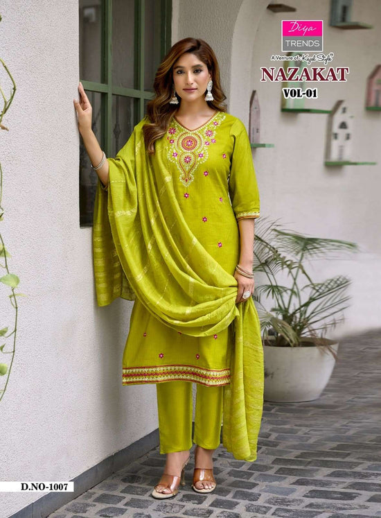 Diya Trends Nazakat Vol 1 Barlin Kurti Pant Dupatta Set - Amrah Wholesale