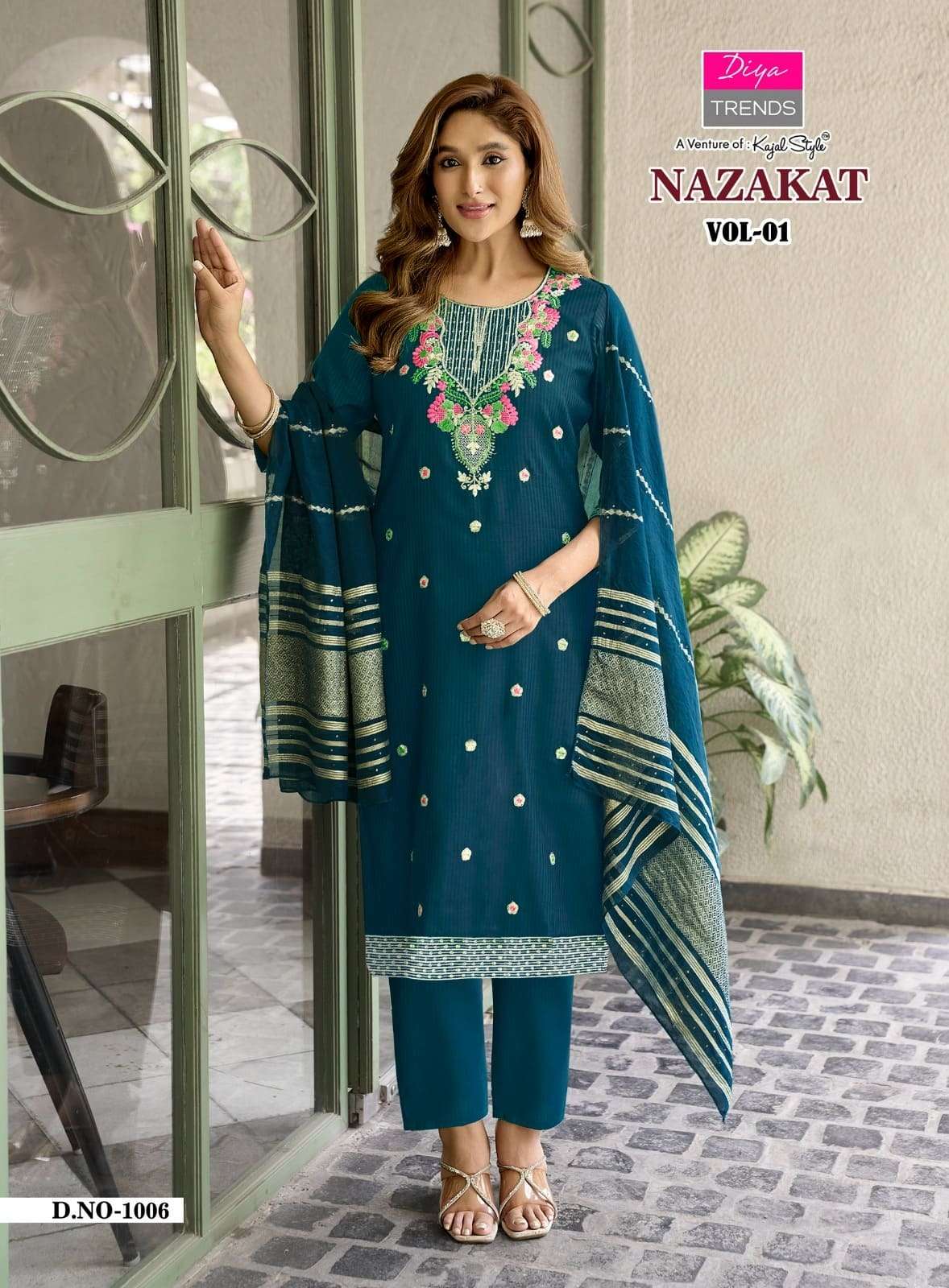 Diya Trends Nazakat Vol 1 Barlin Kurti Pant Dupatta Set - Amrah Wholesale