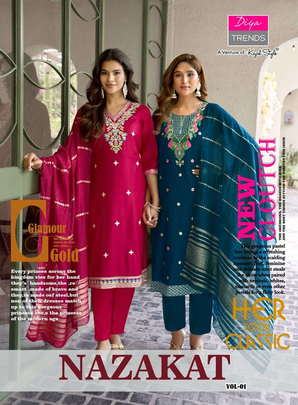 Diya Trends Nazakat Vol 1 Barlin Kurti Pant Dupatta Set - Amrah Wholesale