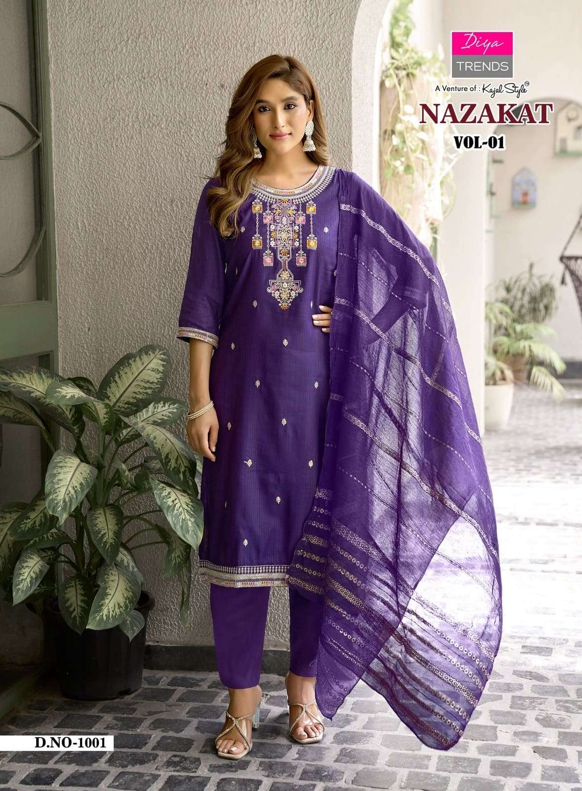 Diya Trends Nazakat Vol 1 Barlin Kurti Pant Dupatta Set - Amrah Wholesale