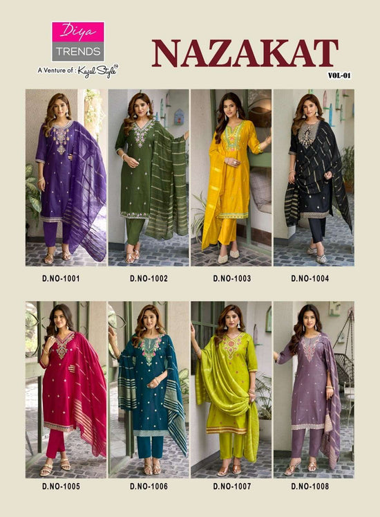Diya Trends Nazakat Vol 1 Barlin Kurti Pant Dupatta Set - Amrah Wholesale