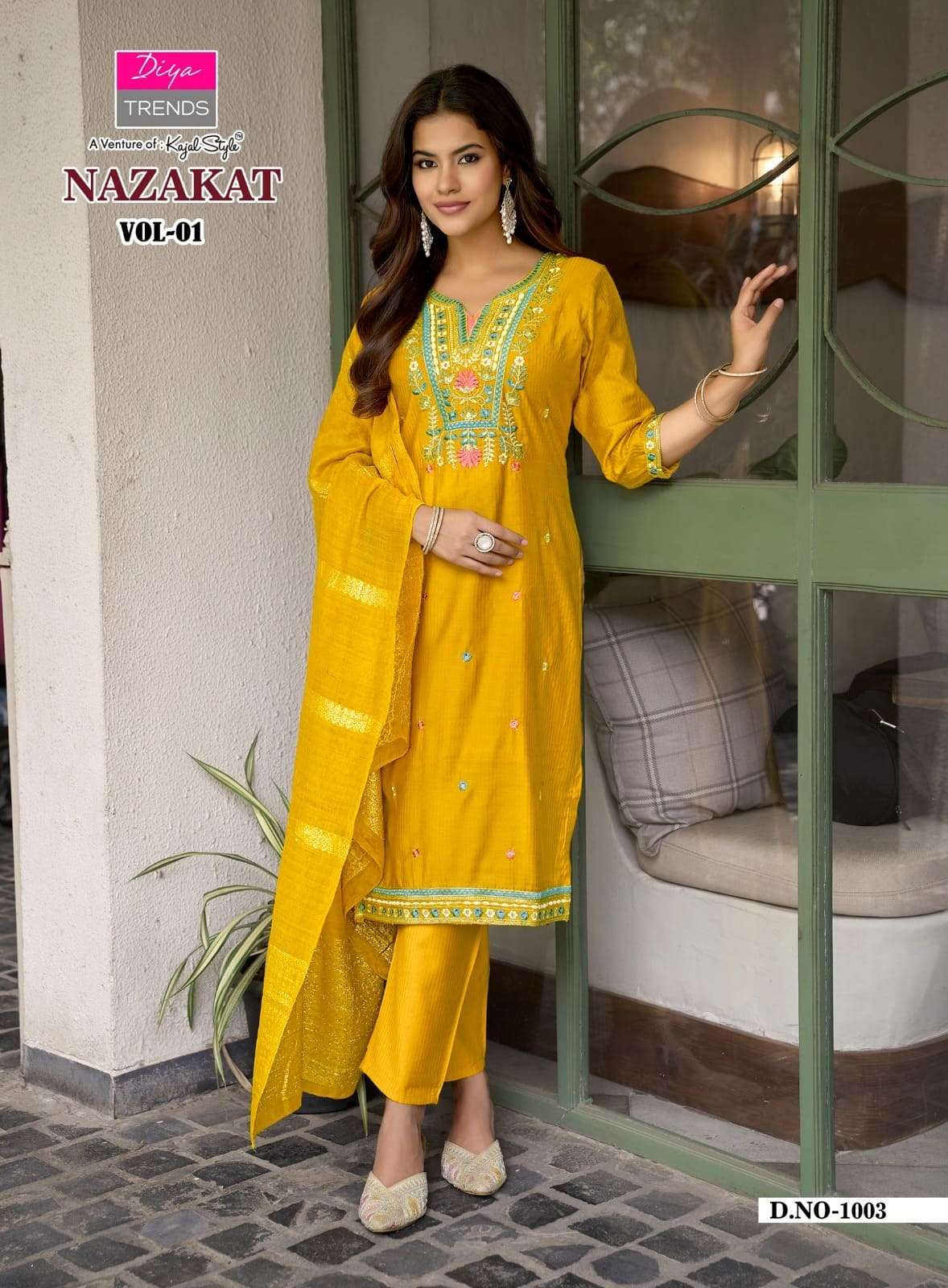 Diya Trends Nazakat Vol 1 Barlin Kurti Pant Dupatta Set - Amrah Wholesale