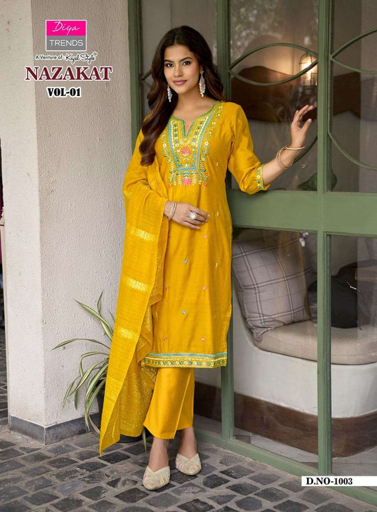 Diya Trends Nazakat Vol 1 Barlin Kurti Pant Dupatta Set - Amrah Wholesale