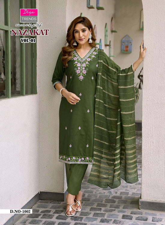 Diya Trends Nazakat Vol 1 Barlin Kurti Pant Dupatta Set - Amrah Wholesale