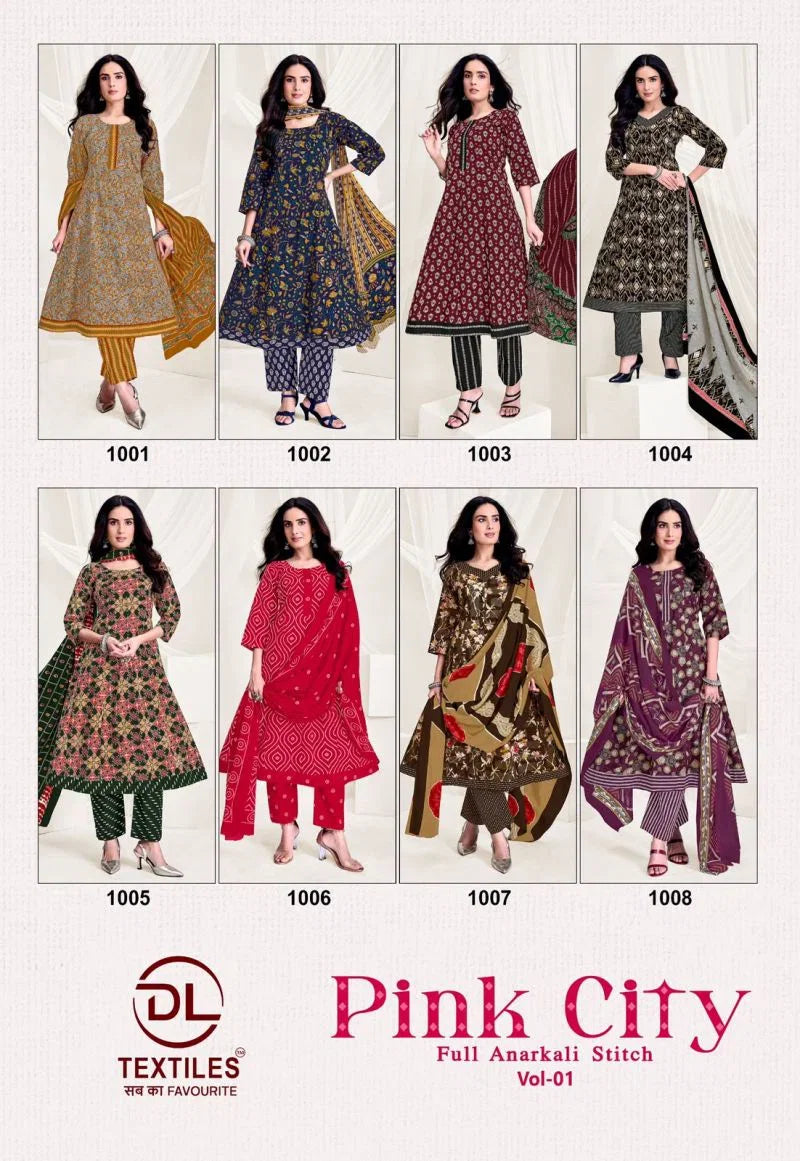 Dl Pink City Vol 1 Readymade Cotton Printed Anarkali Suit Set