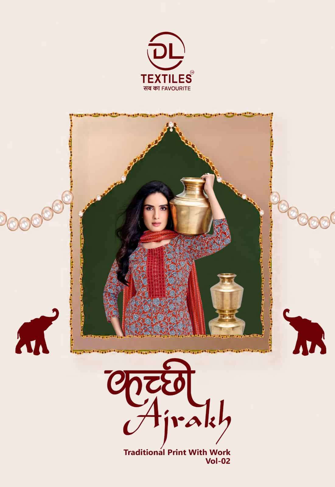 DL Textiles Kacchi Ajrakh Vol 2 Cotton Kurti Pant Dupatta Set - Amrah Wholesale