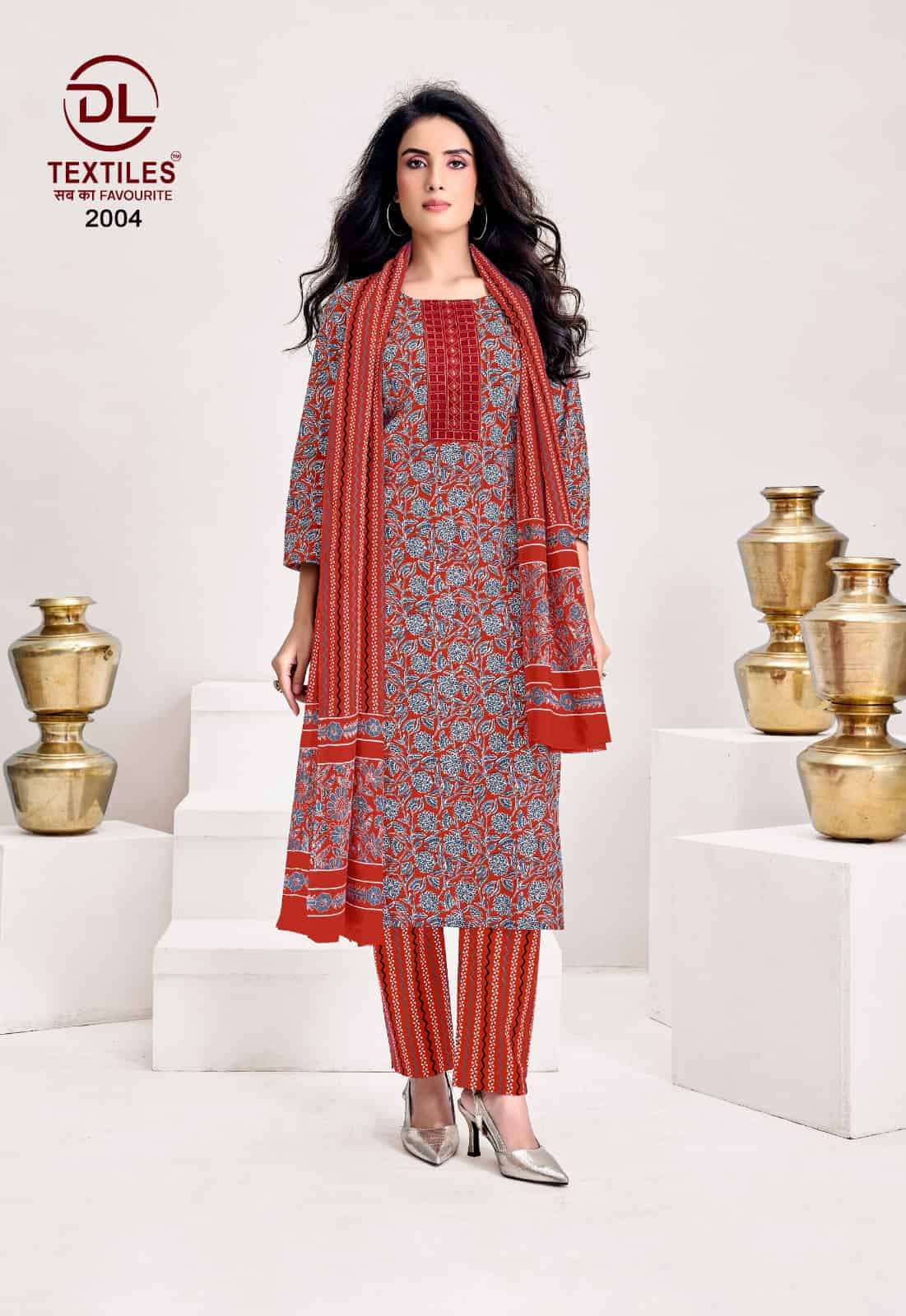DL Textiles Kacchi Ajrakh Vol 2 Cotton Kurti Pant Dupatta Set - Amrah Wholesale