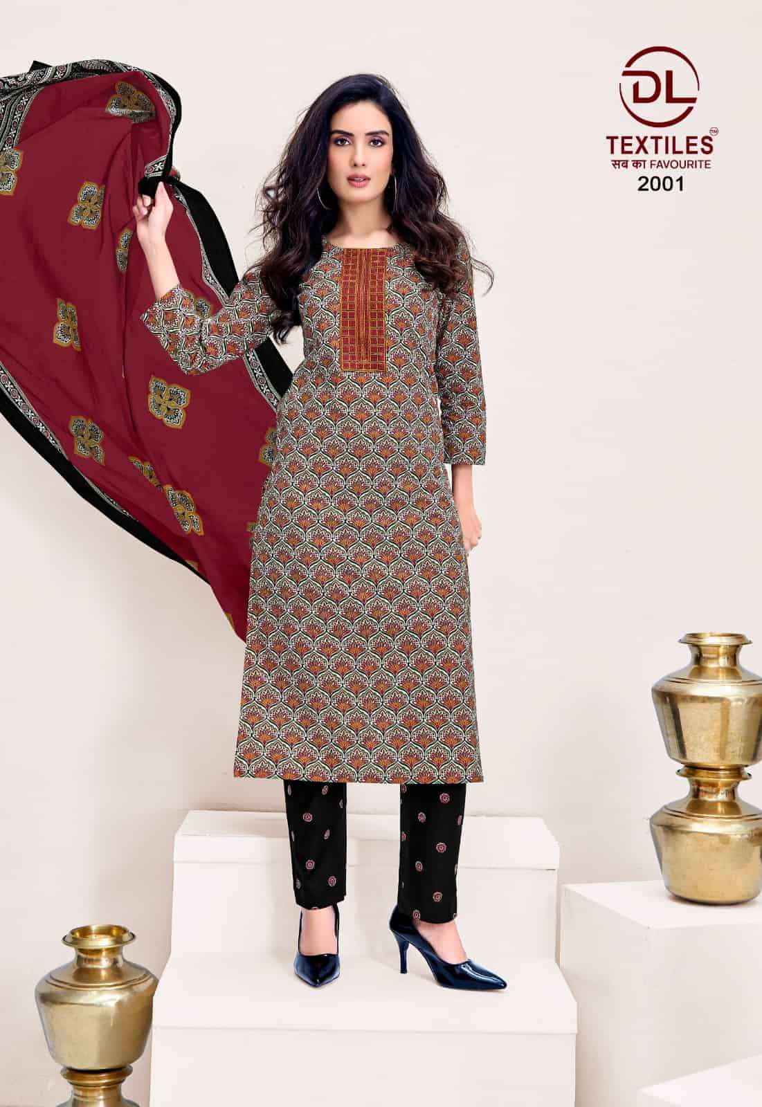 DL Textiles Kacchi Ajrakh Vol 2 Cotton Kurti Pant Dupatta Set - Amrah Wholesale