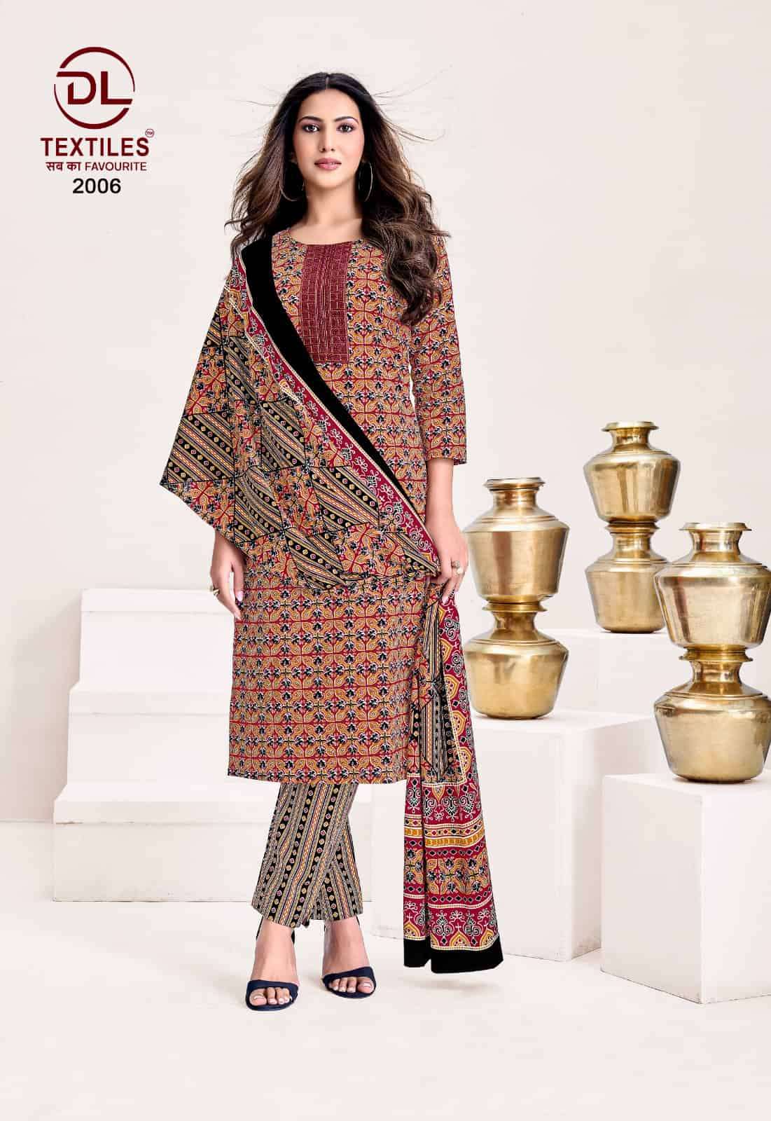 DL Textiles Kacchi Ajrakh Vol 2 Cotton Kurti Pant Dupatta Set - Amrah Wholesale