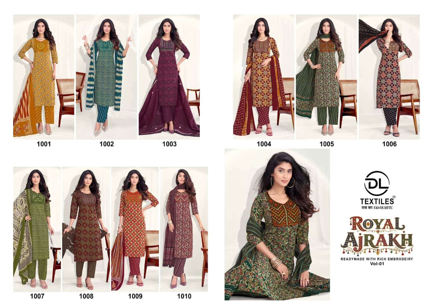 DL Textiles Royal Ajrakh Vol 1 Cotton Kurti Pant Dupatta Set - Amrah Wholesale
