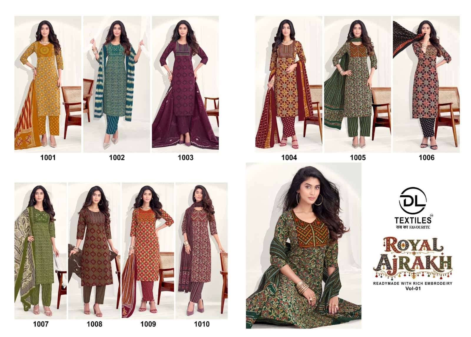 DL Textiles Royal Ajrakh Vol 1 Cotton Kurti Pant Dupatta Set - Amrah Wholesale