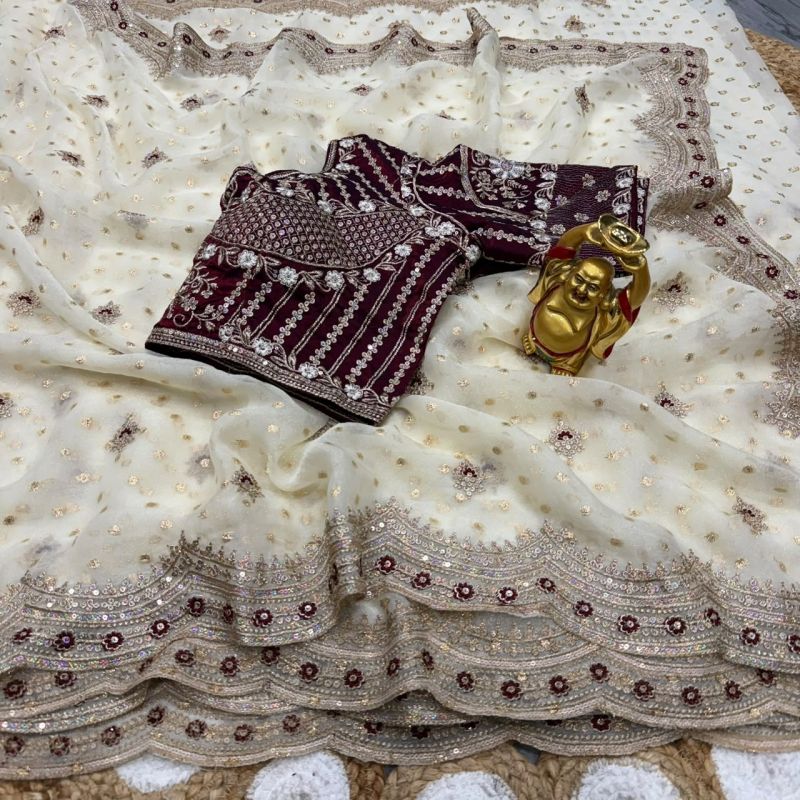 Ds 821 NC Moss Sequence Thread Work Designer Sarees - Amrah Wholesale