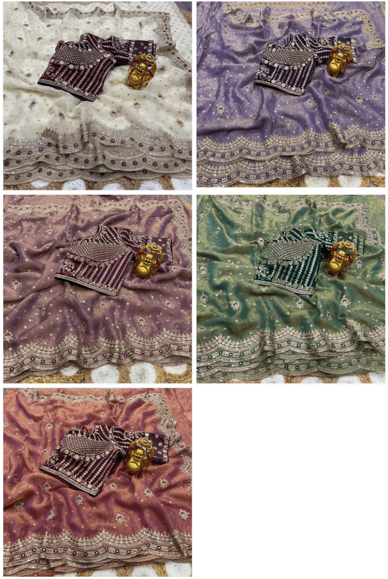 Ds 821 NC Moss Sequence Thread Work Designer Sarees - Amrah Wholesale