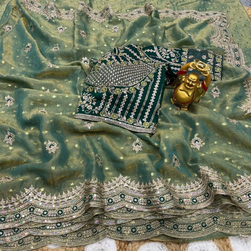 Ds 821 NC Moss Sequence Thread Work Designer Sarees - Amrah Wholesale