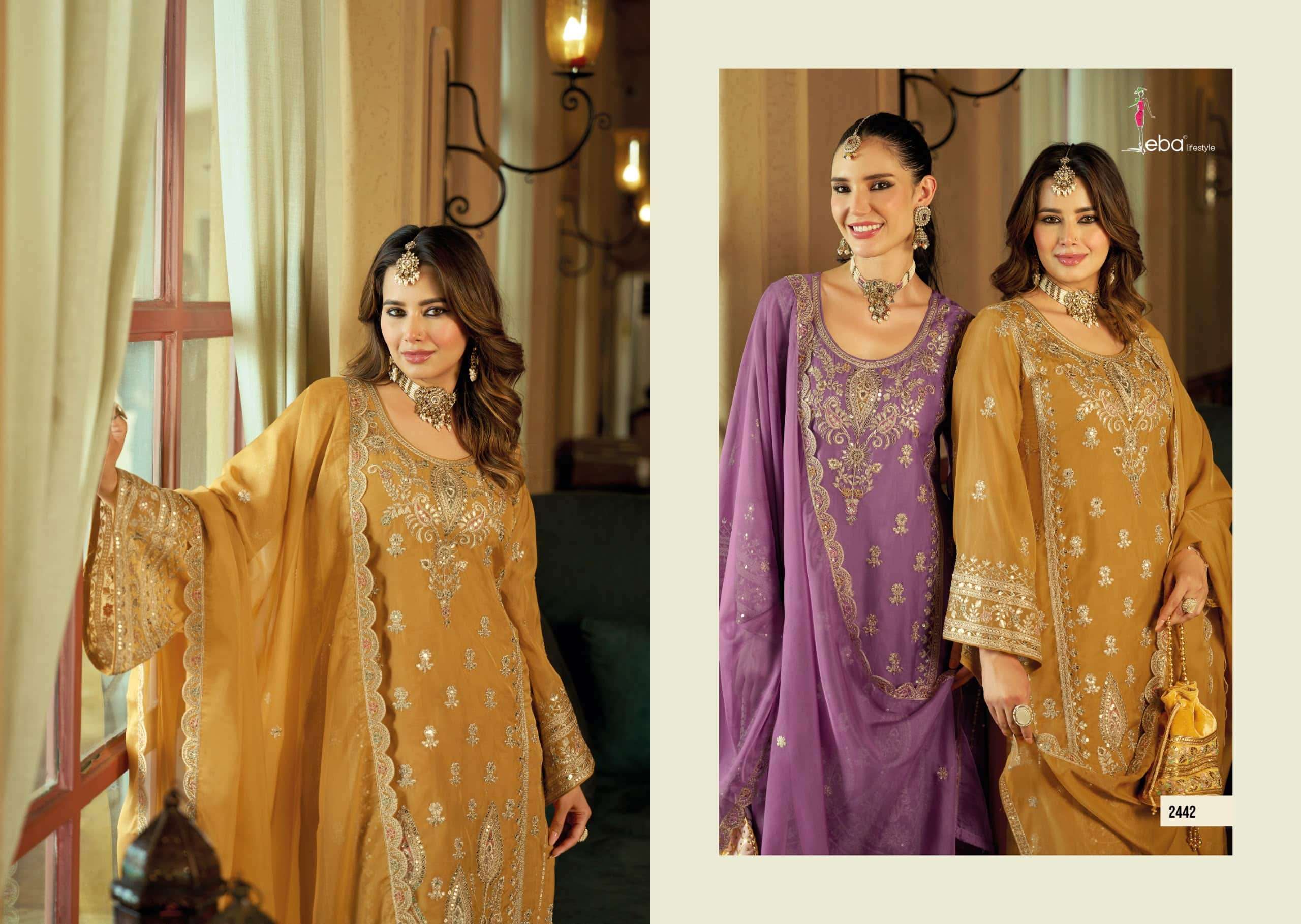 Eba Lifestyle Aroma Soft Organza Embroidered Kurti Pant Dupatta Set