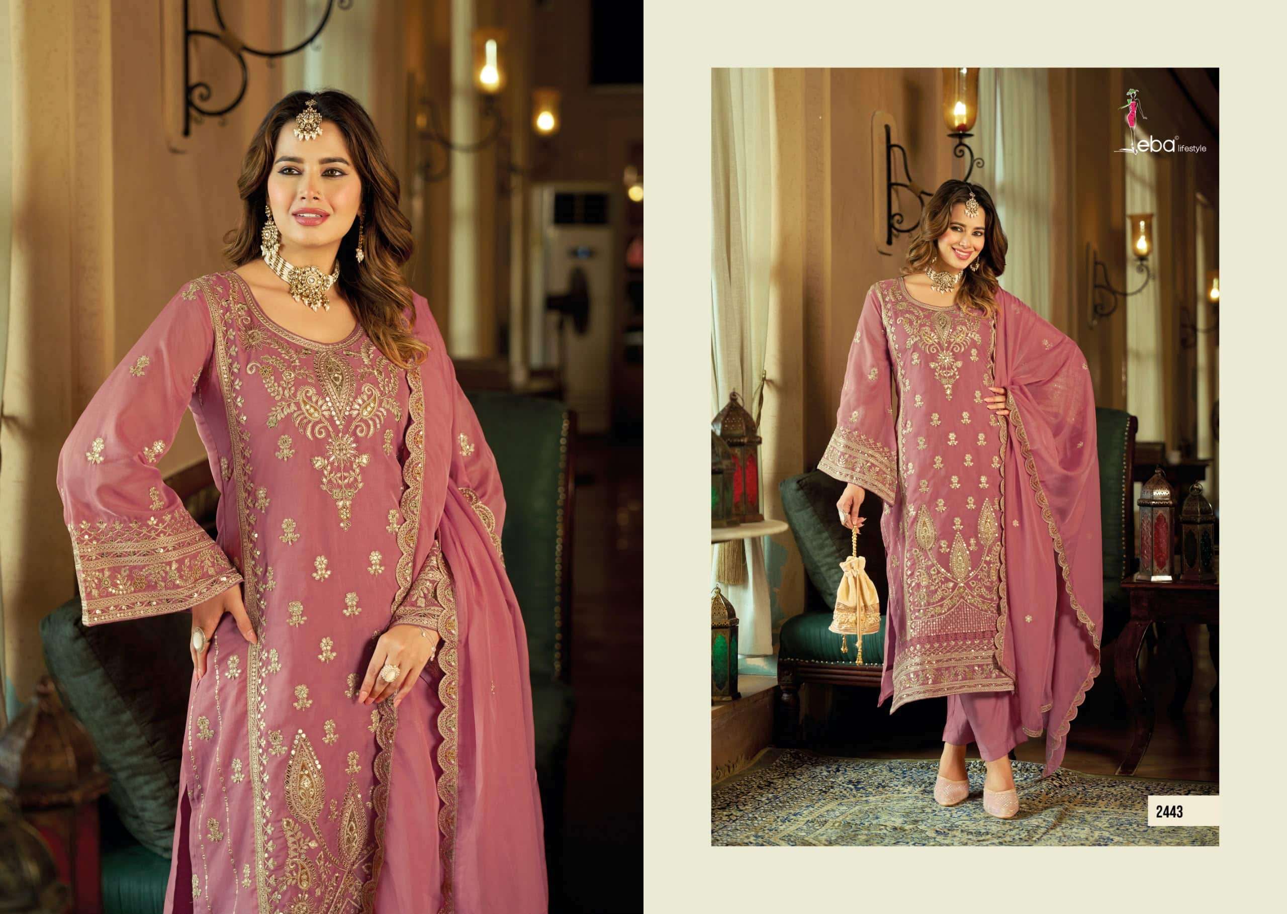 Eba Lifestyle Aroma Soft Organza Embroidered Kurti Pant Dupatta Set