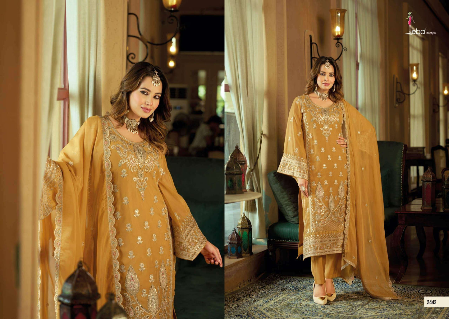 Eba Lifestyle Aroma Soft Organza Embroidered Kurti Pant Dupatta Set