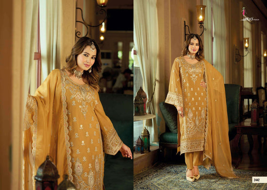 Eba Lifestyle Aroma Soft Organza Embroidered Kurti Pant Dupatta Set