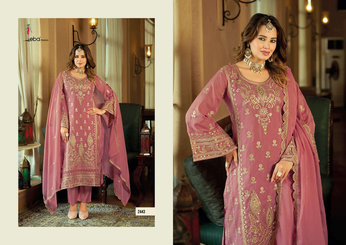 Eba Lifestyle Aroma Soft Organza Embroidered Kurti Pant Dupatta Set