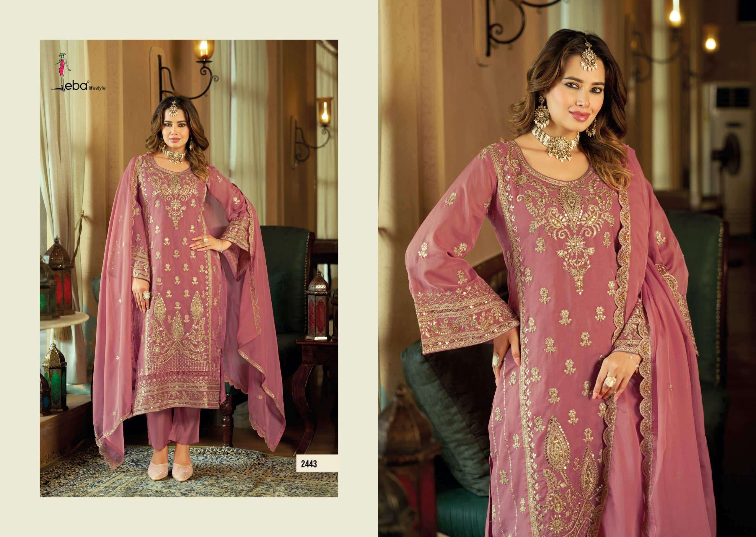Eba Lifestyle Aroma Soft Organza Embroidered Kurti Pant Dupatta Set