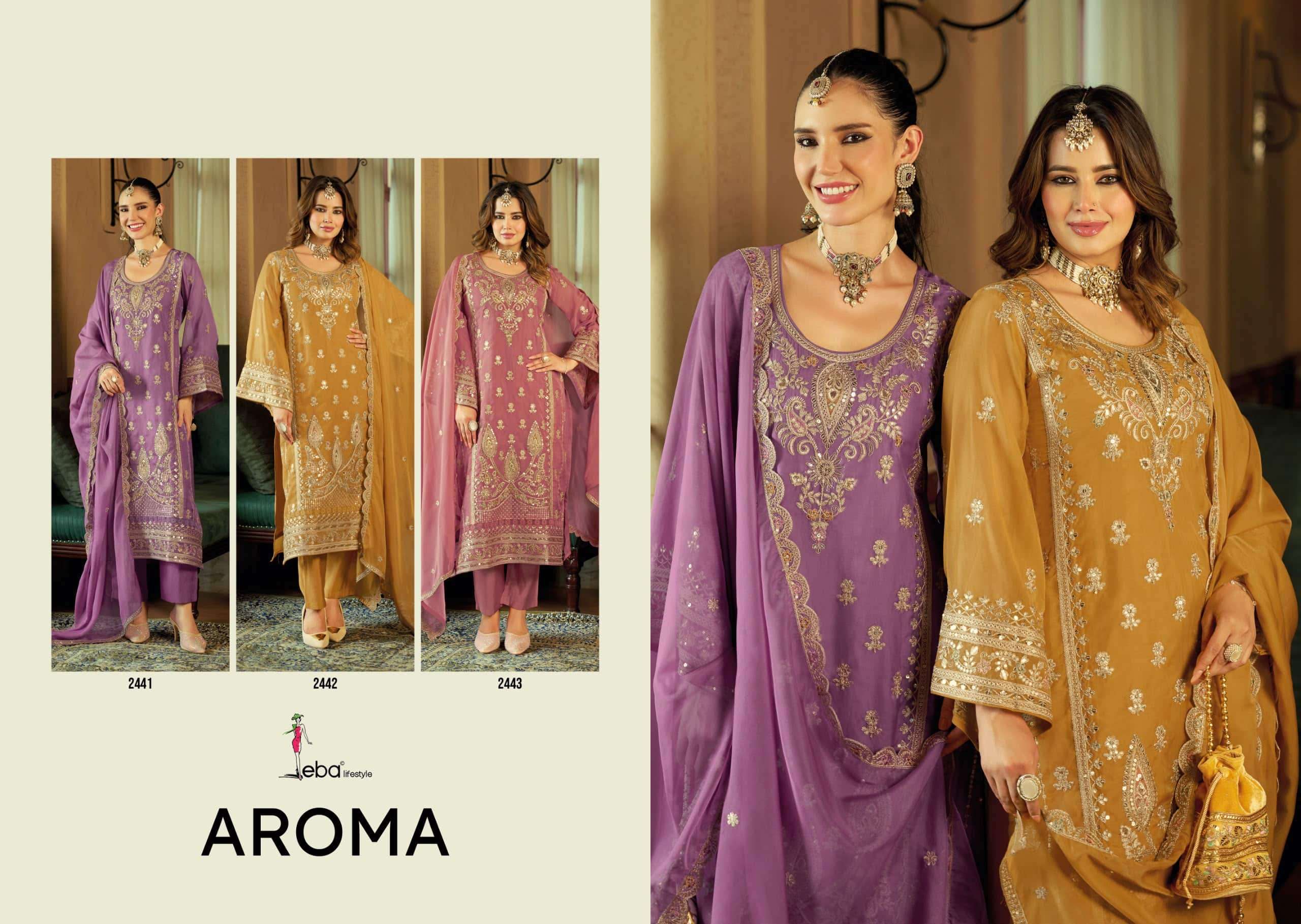 Eba Lifestyle Aroma Soft Organza Embroidered Kurti Pant Dupatta Set
