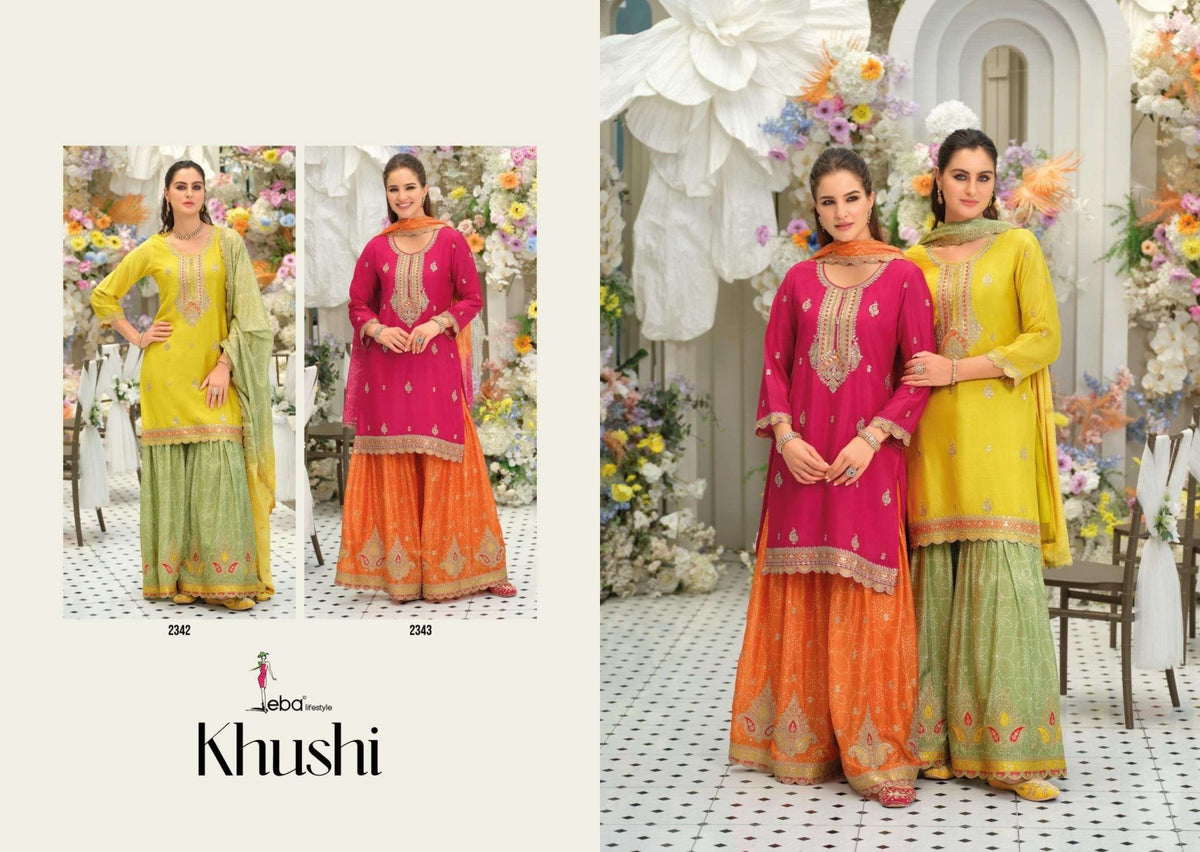 EBA LIFESTYLE KHUSHI Chinon Embroidered Pakistani Suit Set - Amrah Wholesale