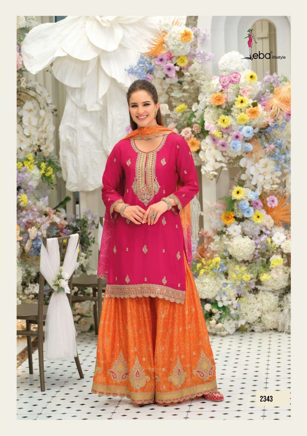 EBA LIFESTYLE KHUSHI Chinon Embroidered Pakistani Suit Set - Amrah Wholesale