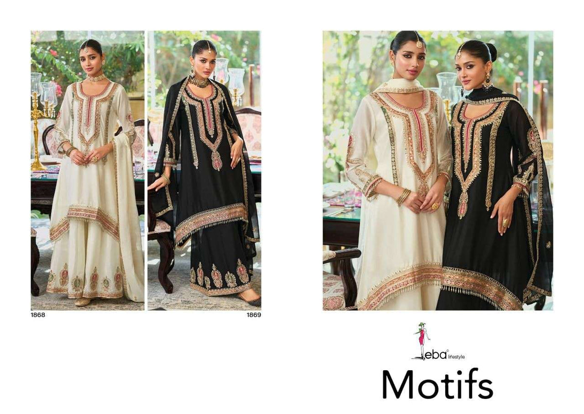 EBA Lifestyle Motifs Chinon Embroidery Stitched Pakistani Dresses - Amrah Wholesale