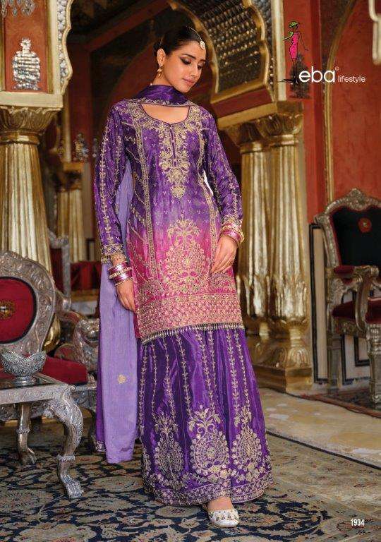 EBA Lifestyle Rangeen Gold Pure Chinon Printed Embroidery Pakistani Dresses - Amrah Wholesale