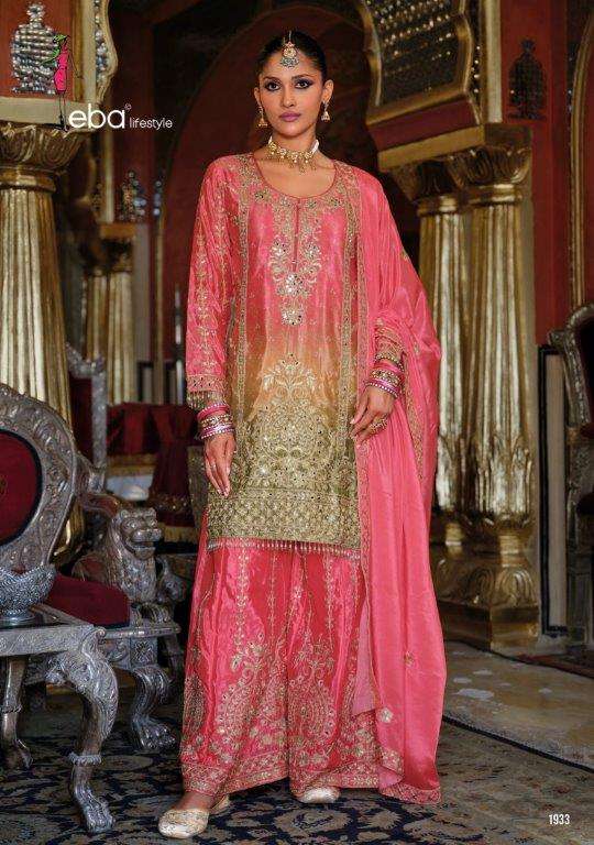 EBA Lifestyle Rangeen Gold Pure Chinon Printed Embroidery Pakistani Dresses - Amrah Wholesale