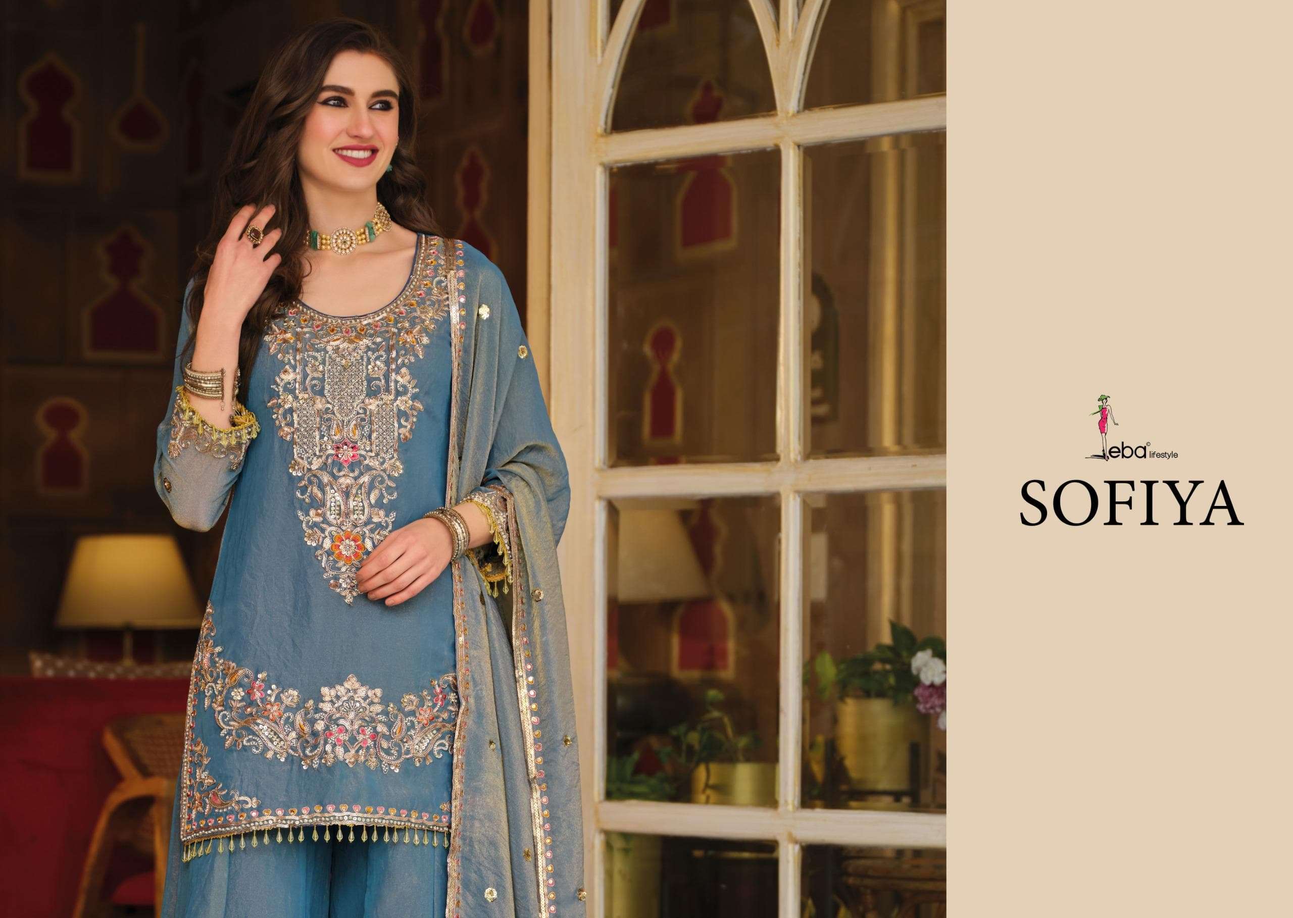 Eba Lifestyle Sofiya NC Moss Designer Gharara Sharara Suit Set