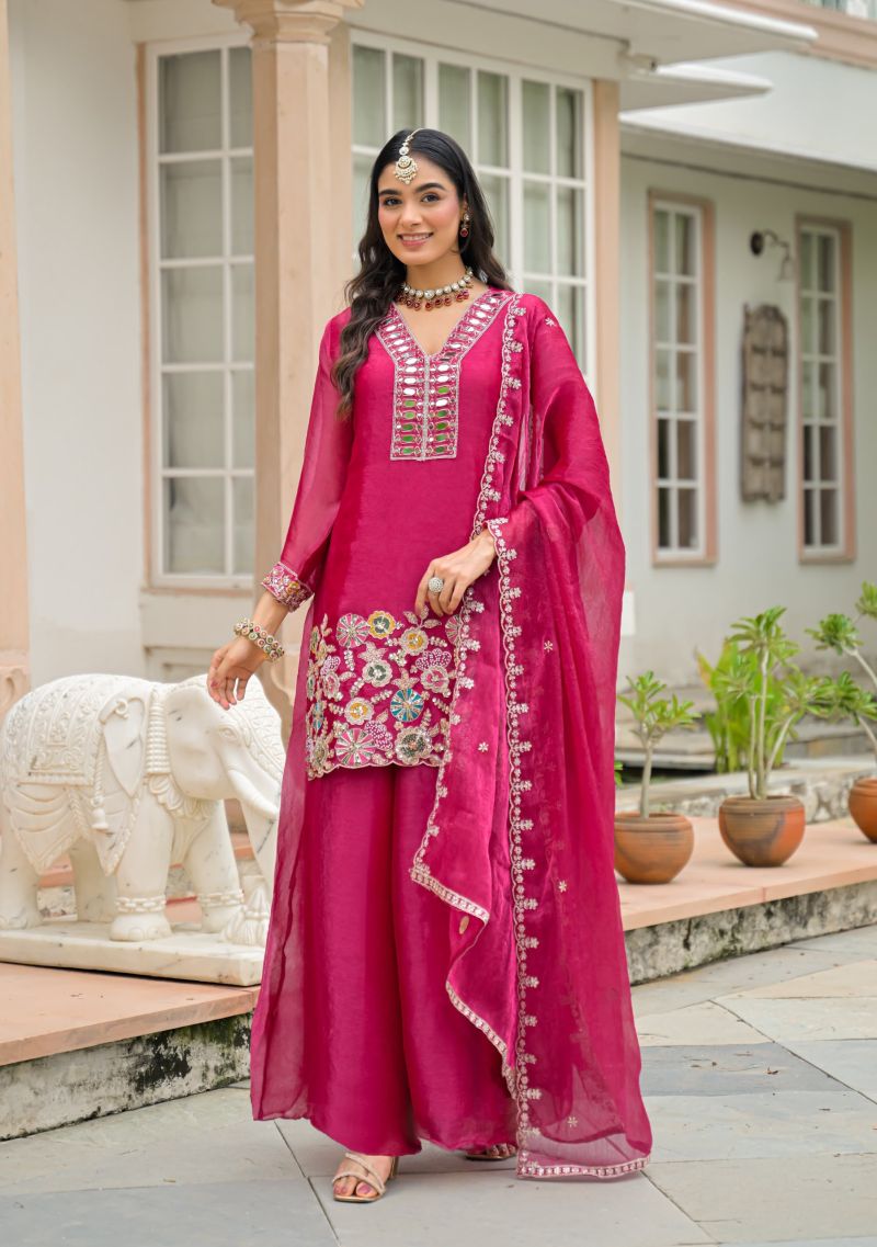 Zaveri D 50134 Pink Crush Satin Beads Work Designer Sharara