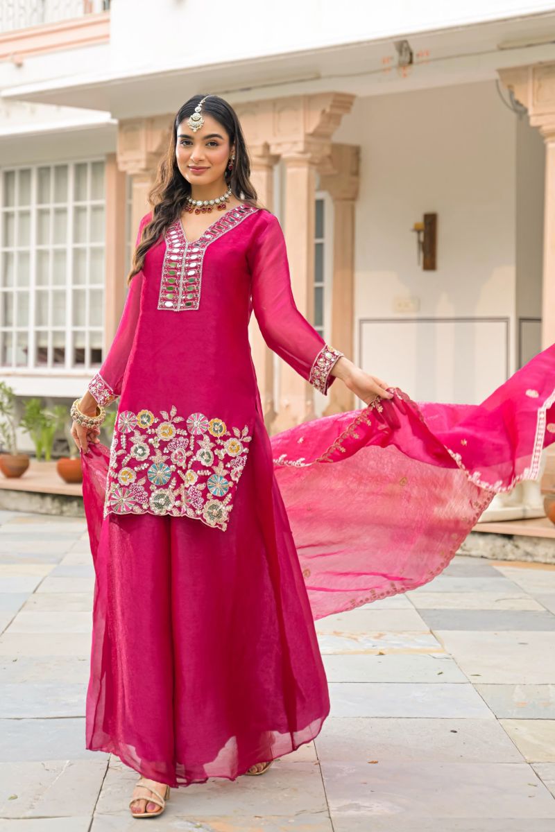 Zaveri D 50134 Pink Crush Satin Beads Work Designer Sharara