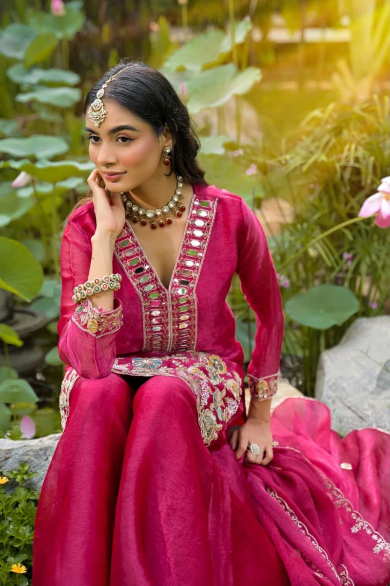 Zaveri D 50134 Pink Crush Satin Beads Work Designer Sharara