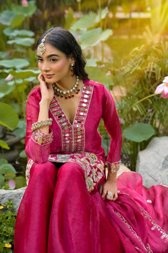 Zaveri D 50134 Pink Crush Satin Beads Work Designer Sharara