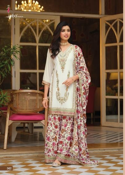 Eba LifeStyle Eba Rang Vol 3 White Chinon Salwar Suit Set