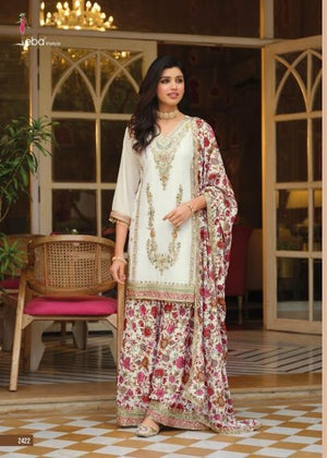 Eba LifeStyle Eba Rang Vol 3 White Chinon Salwar Suit Set