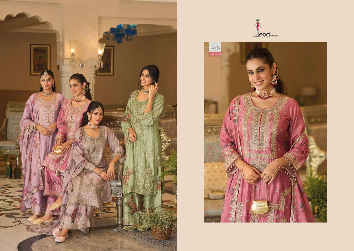Eba Lifestyle Sabhnam Heavy Chinon Designer Kurti Pant Dupatta Set